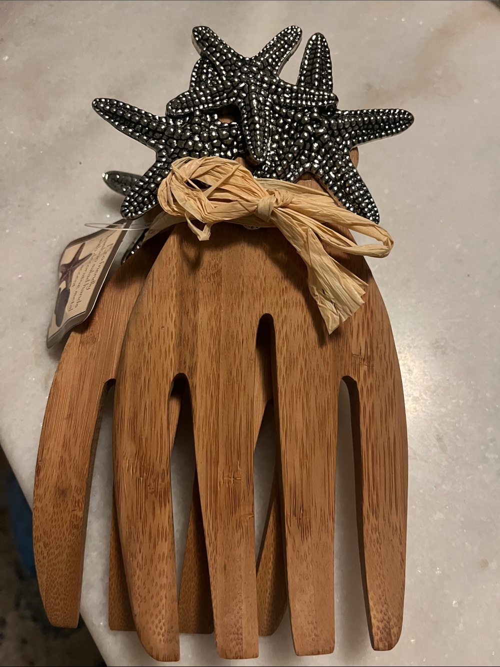 Pier 1 Bamboo Salad Hands with Silver Starfish Accents